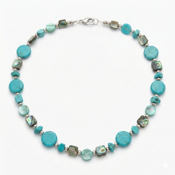Handmade Jewelry - Turquoise and Silver Tone Necklace